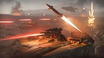 Der Nova von Tumbril Land Systems beim Abschuss von Raketen