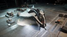 Die Aegis Dynamics Avenger Titan gelandet in einem Hangar